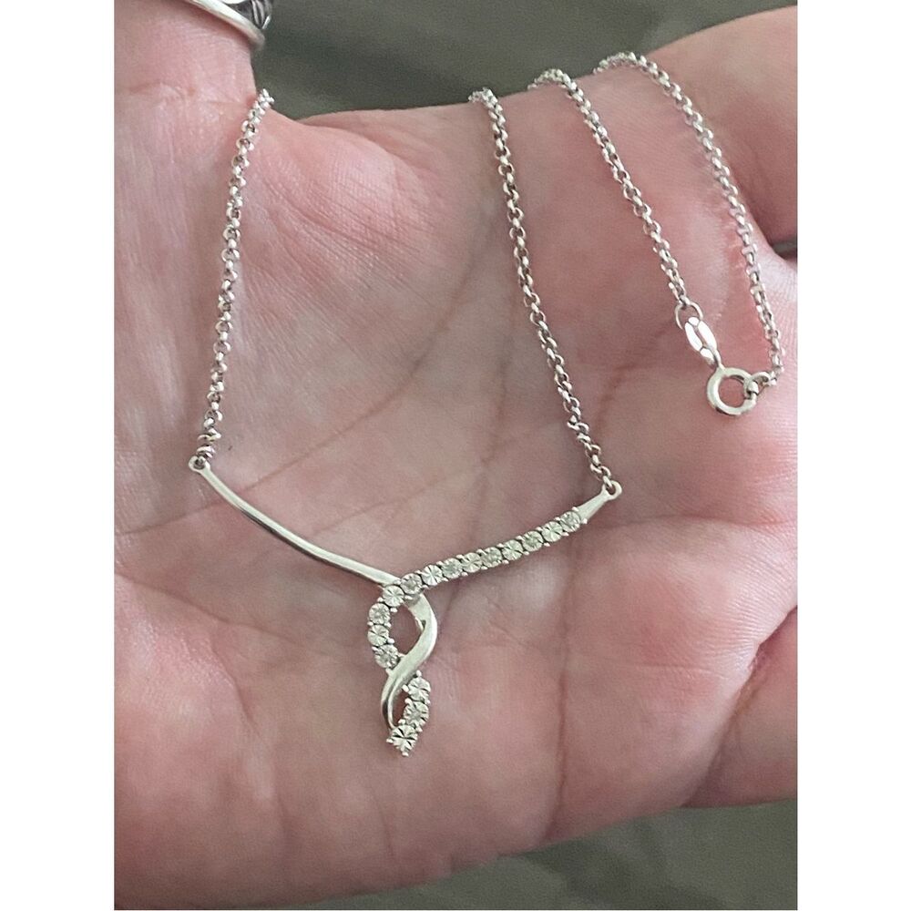 Ralph Lauren Sterling Silver Modernist V-Shaped Bar Necklace With Diamond Drop